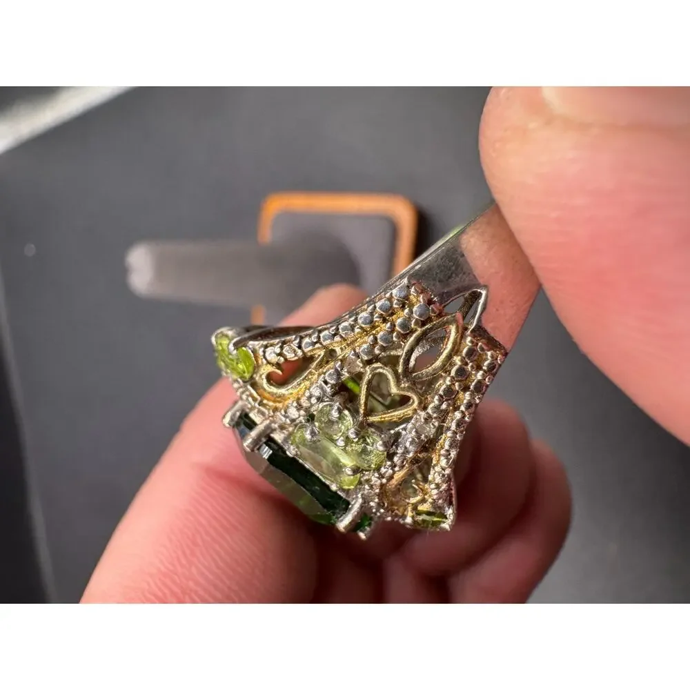 Chuck Clemency Sterling Silver 925 Gold Vermiel Peridot Cluster Ring Sz 10.25
